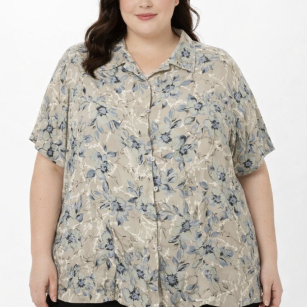 Vintage Charter Club Floral 100% Silk Short Sleeve Button Down size 20W